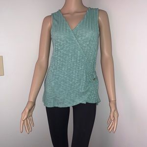 Women’s EYESHADOW Mint Seafoam Wrap Style Surplice Sleeveless Ribbed Knit Top